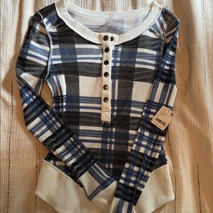 FP Movement by Free People Blue Plaid Long Sleeve Top